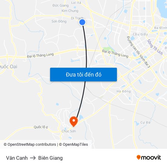 Vân Canh to Biên Giang map