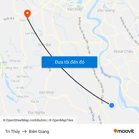 Tri Thủy to Biên Giang map