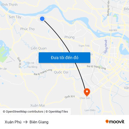 Xuân Phú to Biên Giang map