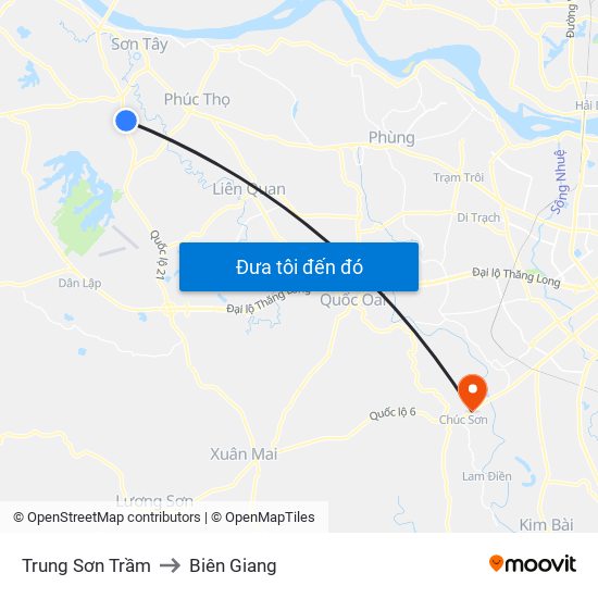 Trung Sơn Trầm to Biên Giang map
