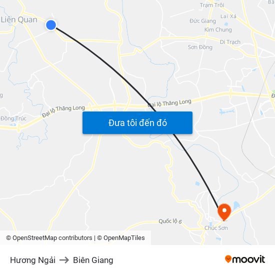 Hương Ngải to Biên Giang map