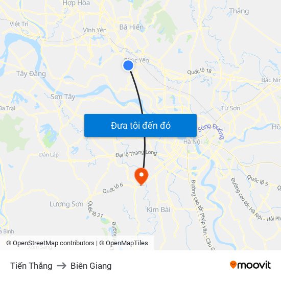 Tiến Thắng to Biên Giang map