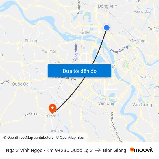 Ngã 3 Vĩnh Ngọc - Km 9+230 Quốc Lộ 3 to Biên Giang map