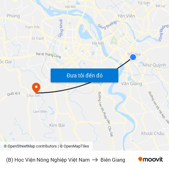 (B) Học Viện Nông Nghiệp Việt Nam to Biên Giang map