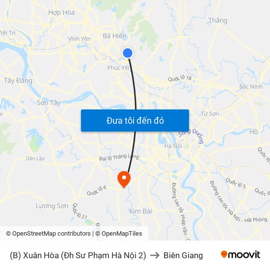 (B) Xuân Hòa (Đh Sư Phạm Hà Nội 2) to Biên Giang map