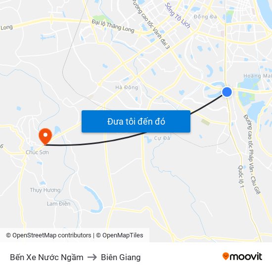 Bến Xe Nước Ngầm to Biên Giang map