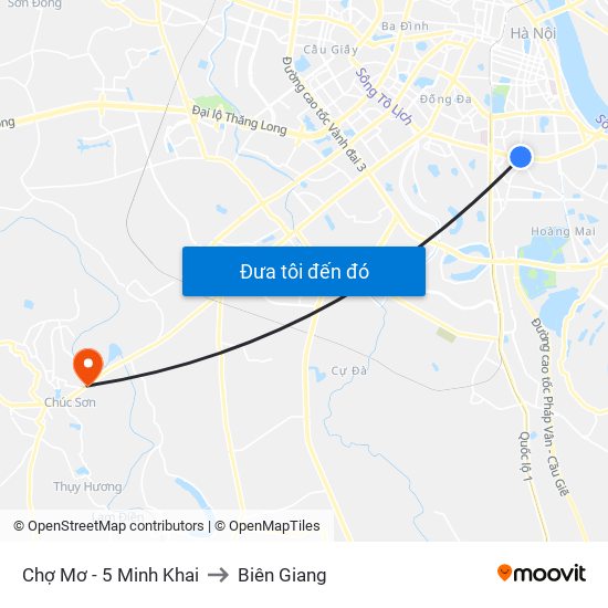 Chợ Mơ - 5 Minh Khai to Biên Giang map