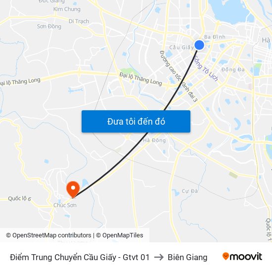 Điểm Trung Chuyển Cầu Giấy - Gtvt 01 to Biên Giang map