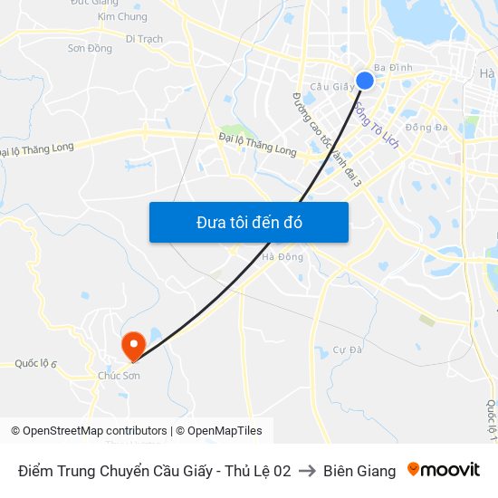 Điểm Trung Chuyển Cầu Giấy - Thủ Lệ 02 to Biên Giang map