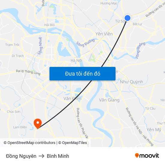 Đồng Nguyên to Bình Minh map