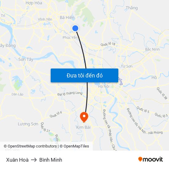 Xuân Hoà to Bình Minh map