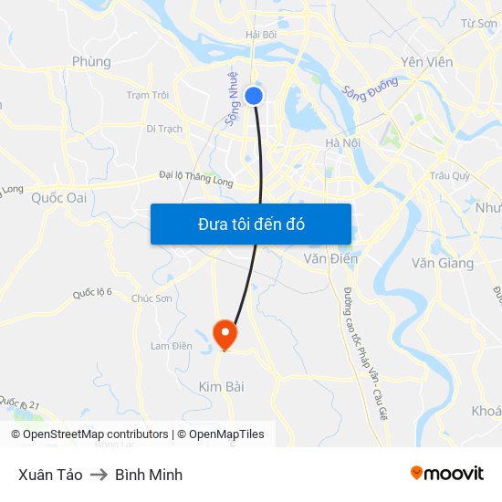 Xuân Tảo to Bình Minh map