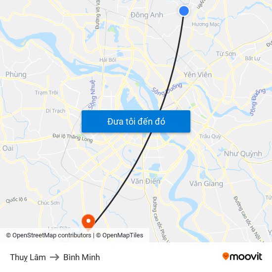 Thuỵ Lâm to Bình Minh map