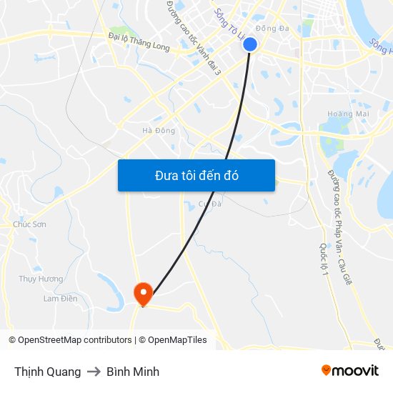 Thịnh Quang to Bình Minh map