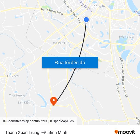 Thanh Xuân Trung to Bình Minh map