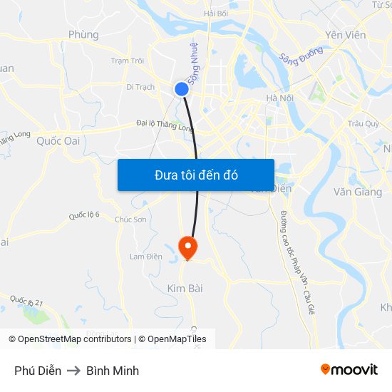 Phú Diễn to Bình Minh map