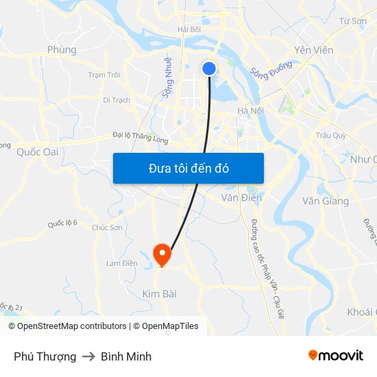 Phú Thượng to Bình Minh map