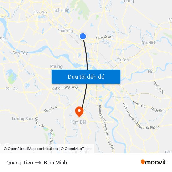 Quang Tiến to Bình Minh map