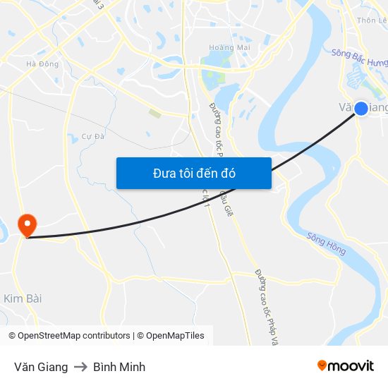 Văn Giang to Bình Minh map