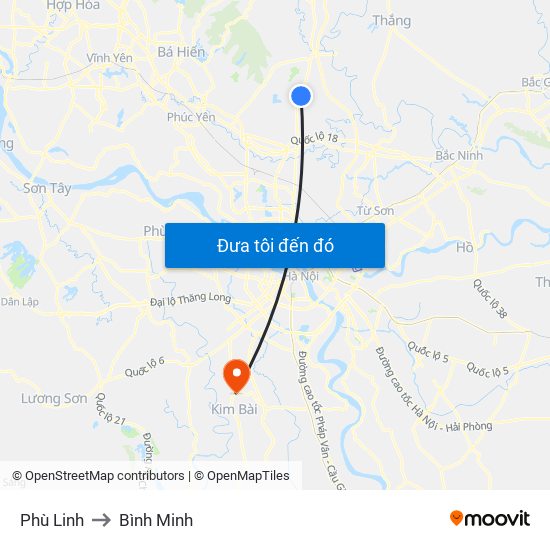 Phù Linh to Bình Minh map