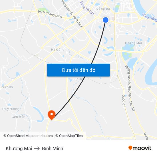Khương Mai to Bình Minh map