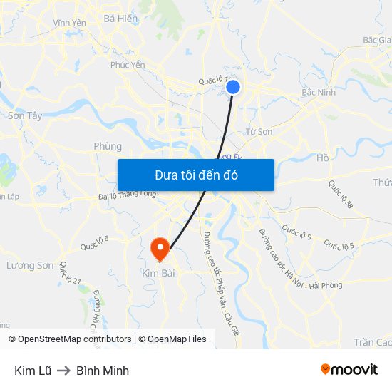 Kim Lũ to Bình Minh map