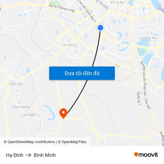 Hạ Đình to Bình Minh map