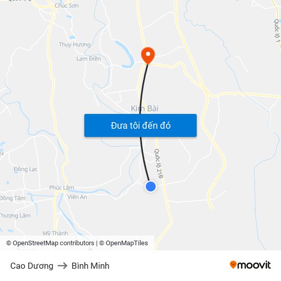 Cao Dương to Bình Minh map