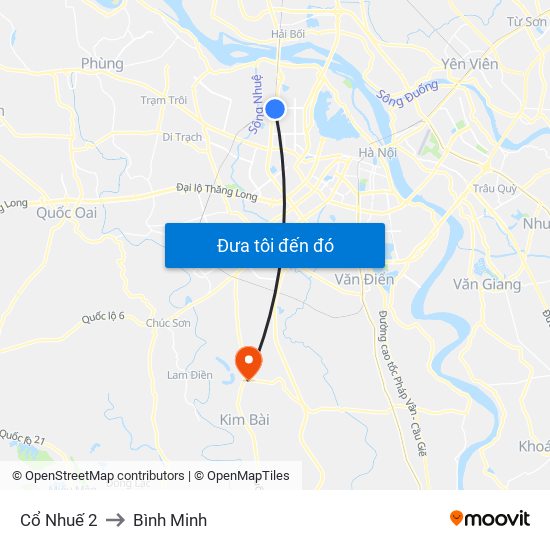 Cổ Nhuế 2 to Bình Minh map