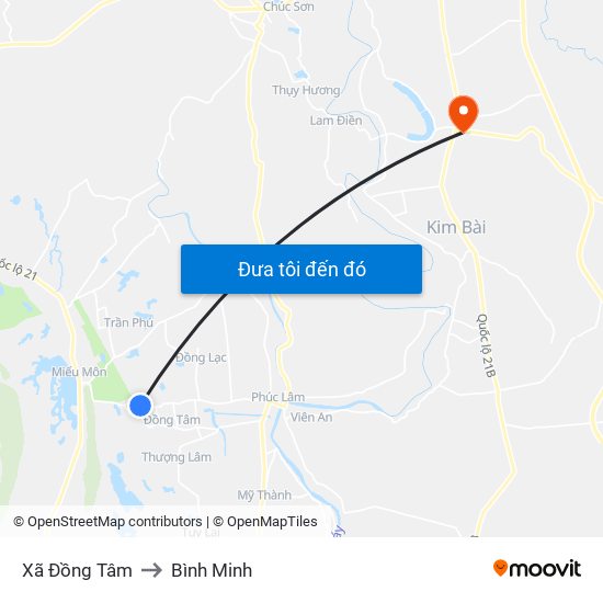 Xã Đồng Tâm to Bình Minh map