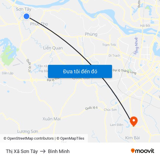 Thị Xã Sơn Tây to Bình Minh map