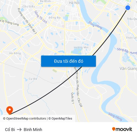 Cổ Bi to Bình Minh map