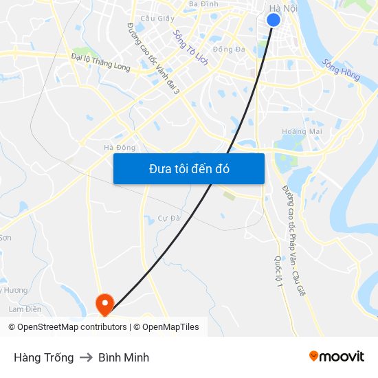 Hàng Trống to Bình Minh map