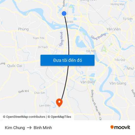 Kim Chung to Bình Minh map