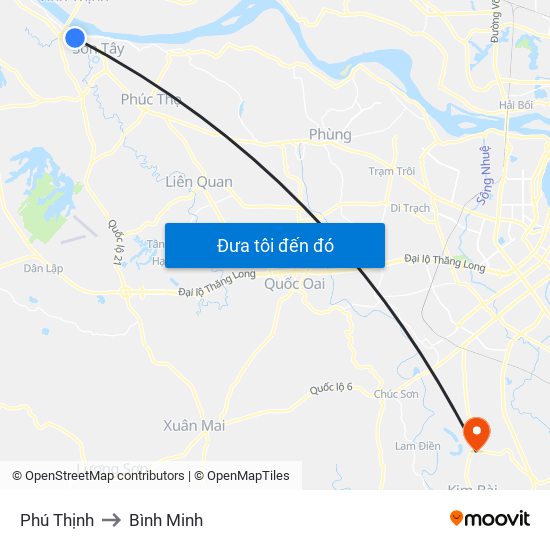 Phú Thịnh to Bình Minh map