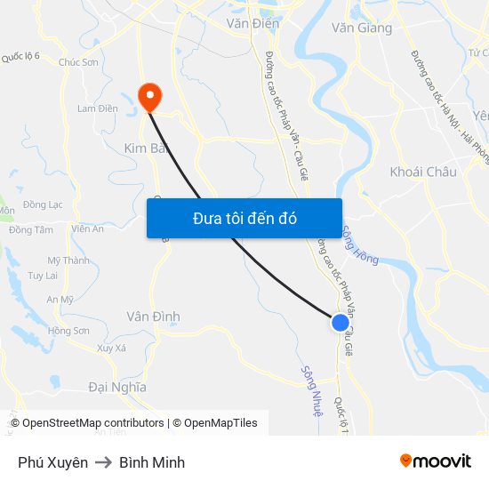 Phú Xuyên to Bình Minh map