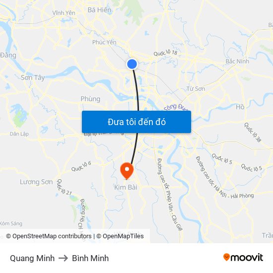 Quang Minh to Bình Minh map