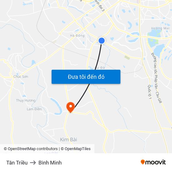 Tân Triều to Bình Minh map