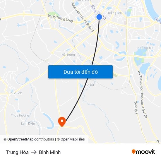 Trung Hòa to Bình Minh map