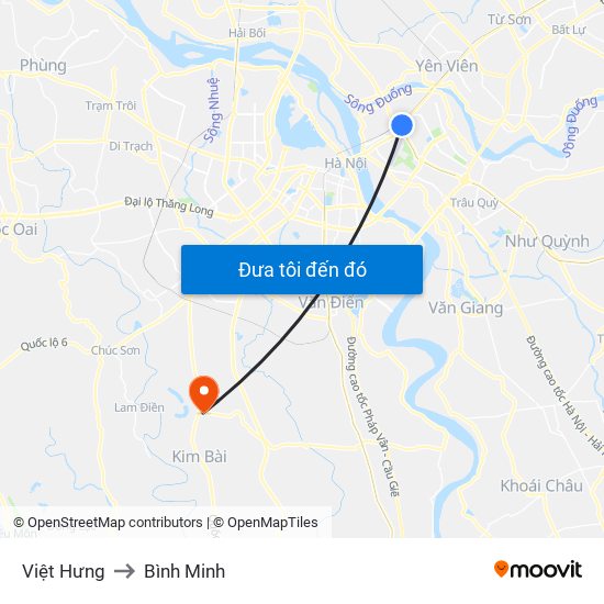 Việt Hưng to Bình Minh map
