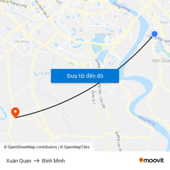 Xuân Quan to Bình Minh map