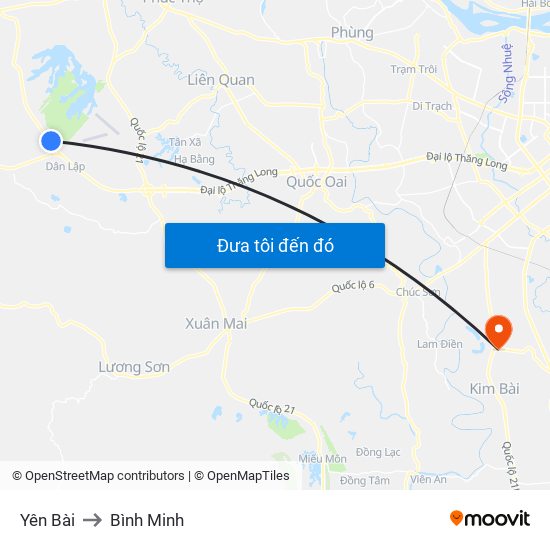Yên Bài to Bình Minh map