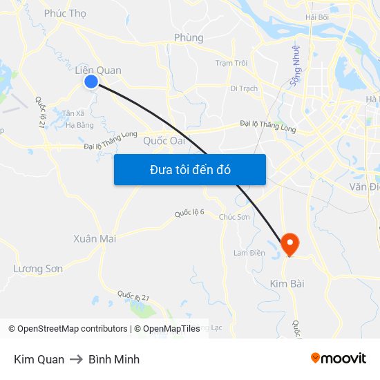 Kim Quan to Bình Minh map