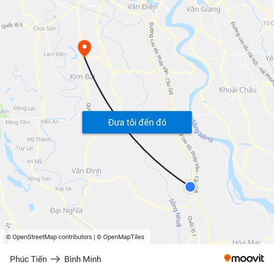 Phúc Tiến to Bình Minh map