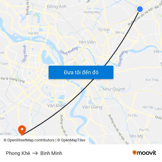Phong Khê to Bình Minh map
