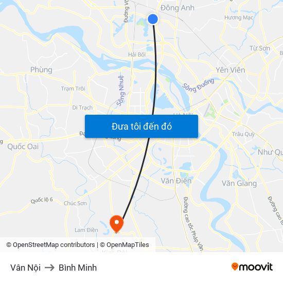 Vân Nội to Bình Minh map