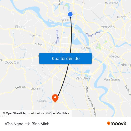 Vĩnh Ngọc to Bình Minh map