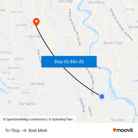 Tri Thủy to Bình Minh map