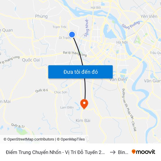 Điểm Trung Chuyển Nhổn - Vị Trí Đỗ Tuyến 20, 29, 32 (Chiều Sơn Tây - Hà Nội)- Đường 32 to Bình Minh map