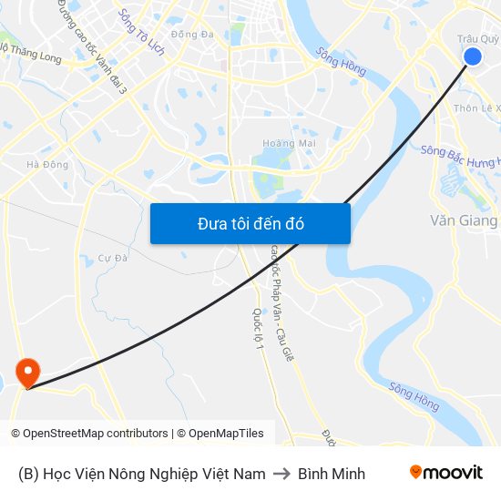 (B) Học Viện Nông Nghiệp Việt Nam to Bình Minh map